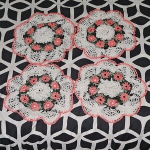 Set of Four Floral Crochet Doilies